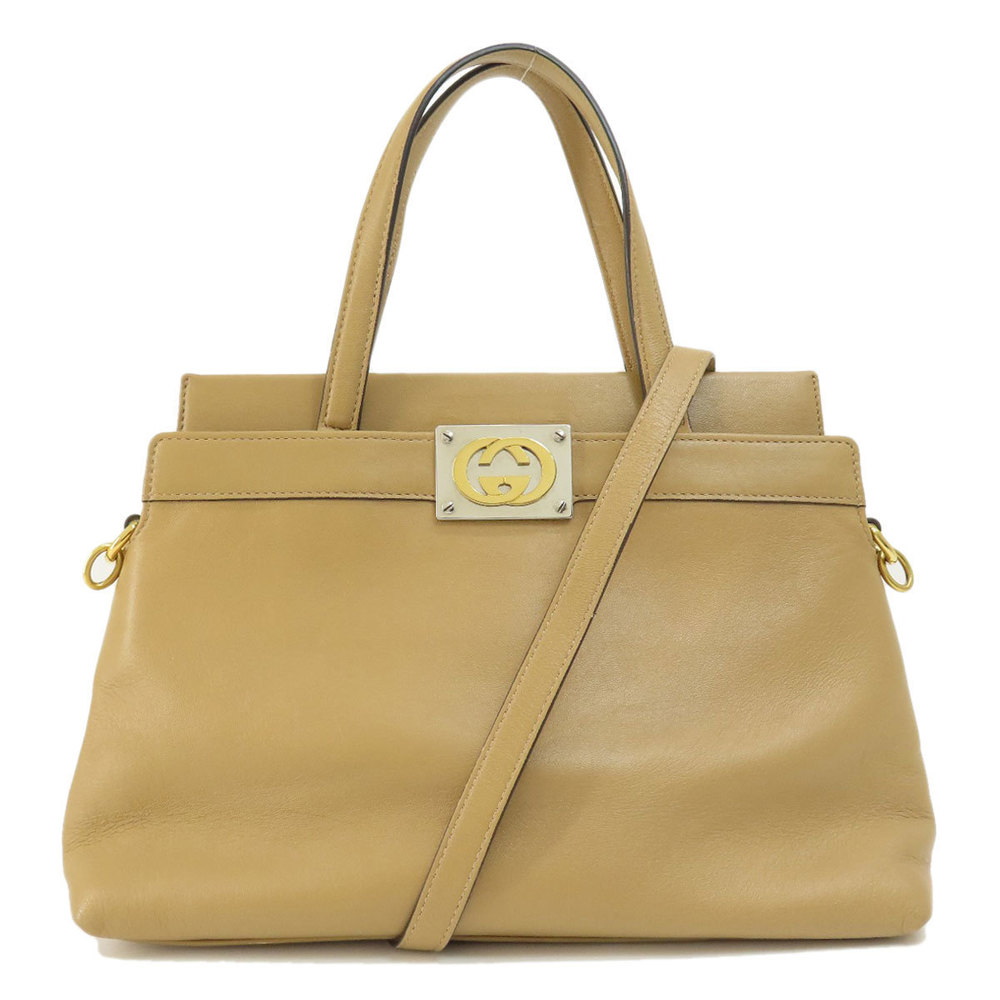 Gucci Logo Metal Fittings 2way Handbag Leather Beige